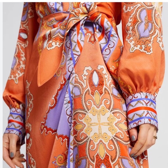 📌 ( Sold ) NWT & Other Stories Faux Wrap Orange and Purple Midi Shirt Dress - Picture 3 of 4